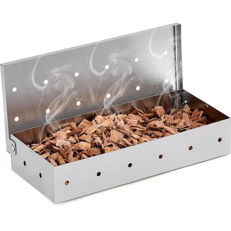 Boîte à fumée pour barbecue à gaz ou à charbon, acier inoxydable épais, couvercle articulé (1/5)