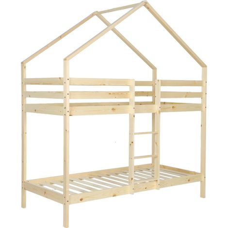Children's bunk bed cabin, natural pine 90 x 190 cm - Roya