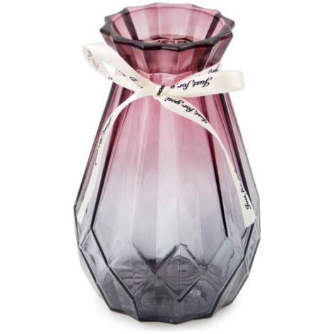 Vase en Verre dégradé Multicolore Vase géométrique à facettes en Verre coloré pour la Maison, (Gris Violet)