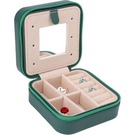 Mini boîte à bijoux de voyage, boucles d'oreilles, bagues, boîte à bijoux zippée, boîte de rangement multifonctionnelle portable à double compartiment, style 1 (1/5)