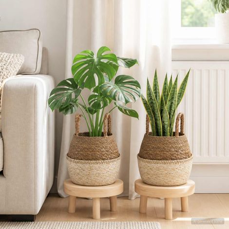 vidaXL Plant Pot with Handles 2 pcs White 脴 22 x 20 cm 100% Seagrass (1/5)