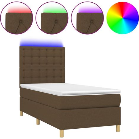 Lit simple Lit adulte Sommier à lattes de lit matelas et LED Marron foncé 100x200 cm