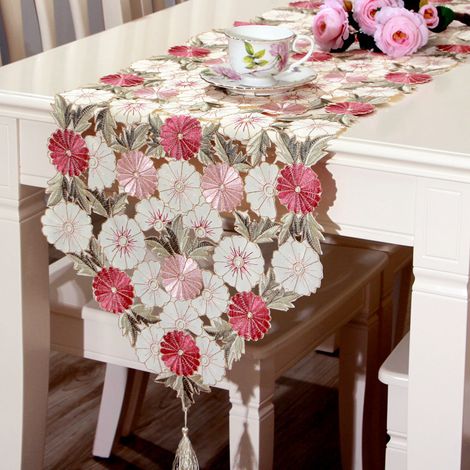 Nappe, chemin de table brodé ajouré, style champêtre (1/5)
