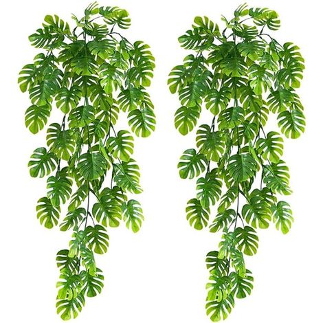 2 piante artificiali pendenti verde chiaro - 70 cm di lunghezza - Foglie di Monstera artificiali - Ghirlande di edera finta pendenti per decorazioni di giardini, pareti e cestini sospesi per matrimoni (1/5)