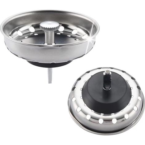 Lot de 2 - Crépine d'évier, crépine et bouchon en acier inoxydable pour bonde d'évier de 8,1 cm (3,18 pouces).