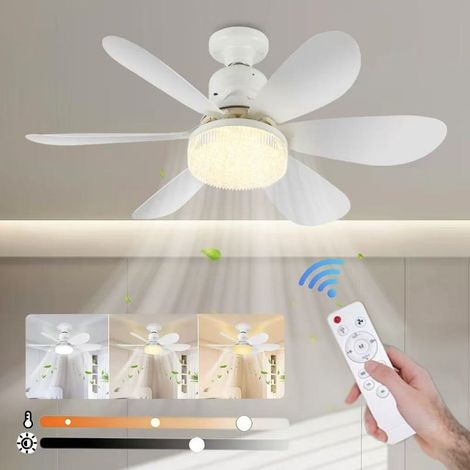 Ventilateur de plafond LED à intensité variable,E27 à six pales, 40W, trois températures de couleur,trois vitesses réglables, 52CM(blanc). (1/4)