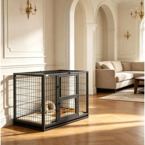 Gabbia per cani in acciaio 94 x 60 x 64 cm con tetto apribile e porta per alimentazione (1/5)