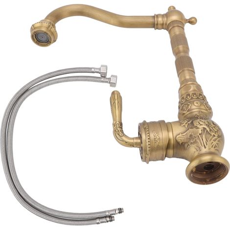 Ej.Life Robinet de Cuisine en Laiton à une Poignée Mélangeur de Style Rétro Laiton Fil Antique Robinet de Cuisine en Laiton Antique de Style Rétro Rotatif à 360 Degrés Filetage Interne et Externe (1/5)