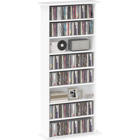 Rangement CD DVD blanc 8 compartiments 6 étagères réglables capacité 360 CD 185 DVD Blu-ray