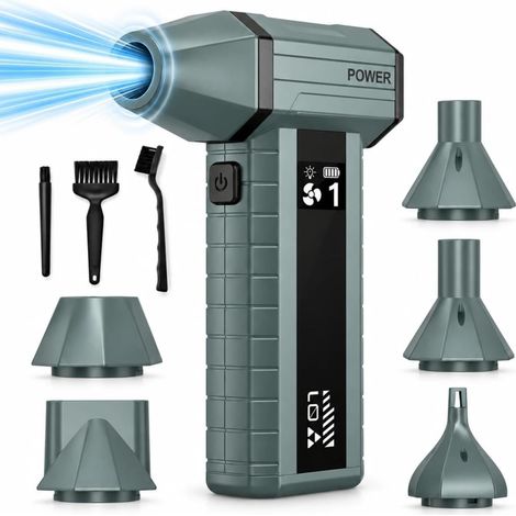 Souffleur Air Comprimé Puissant 110 000 tr/min, Mini Souffleur PC Sans Fil, 3 Vitesses, 8000 mAh, Écran LED, 5 Buses – Gris (1/5)