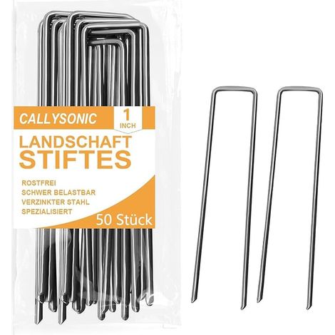 50 x Galvanised Steel Fixing Pegs, 200 mm x 40 mm x Ø 2.5 mm - Geotextile Staple - Anchor for Mulching Cloth, Chicken Netting, Camping Pegs (1/4)