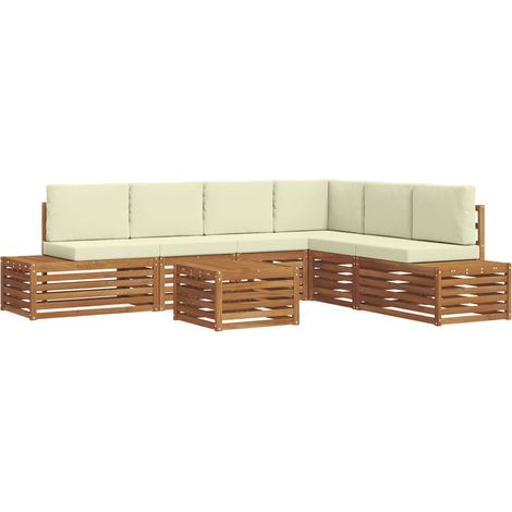 Outdoor-Sofagarnitur mit Kissen 7 Stück Natur und Creme vidaXL