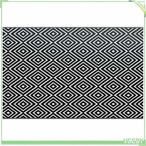 Tapis d'extérieur - FAFEICY - ARAKIL - Blanc et noir - 190 x 290 cm - Jacquard double couche (1/5)