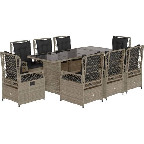 vidaXL Set Pranzo da Giardino 9pz con Cuscini Grigio Chiaro Polyrattan (1/5)