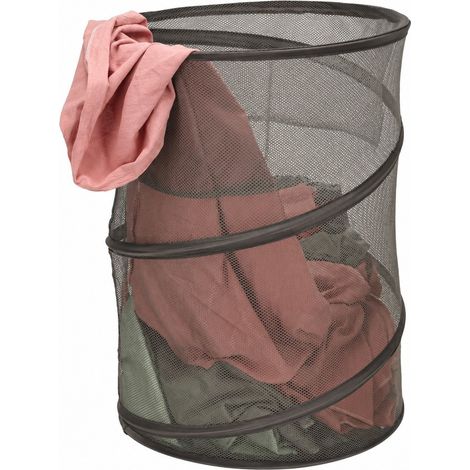 Panier à linge pliable, gris, en polyester à mailles, rangement pliable pour vêtements (1/5)