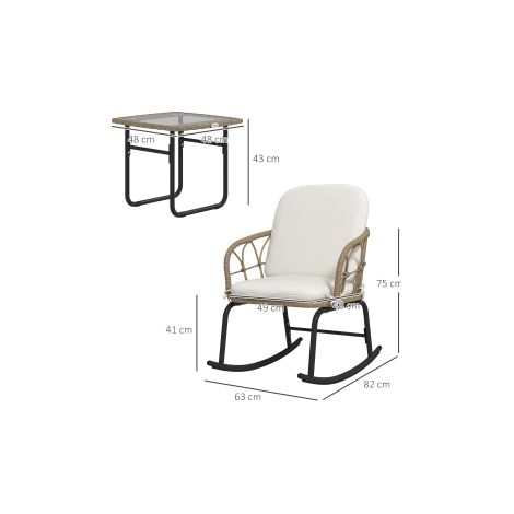 Ensemble de fauteuils à bascule naturel en rotin avec 2 fauteuils, table basse et coussins pour terrasse et balcon (1/5)