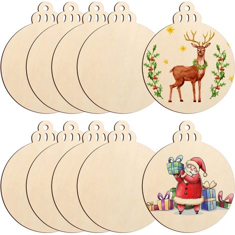 Ornement De Noël En Bois - Disque Rond Non Finition 17,8 cm - Pour Peinture Artisanale - Décoration Festive À Accrocher - Lot De 10 Pièces (1/5)