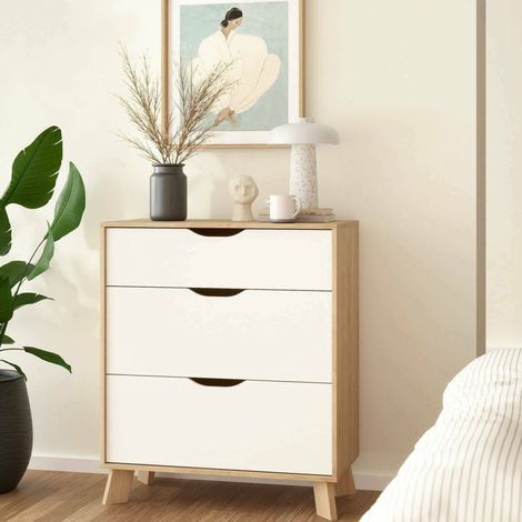 Dmora - Cajonera Alamid, Cómoda multiusos, Cómoda de dormitorio, Gabinete con cajones, 79x40 h92 cm, Roble y Blanco (1/5)
