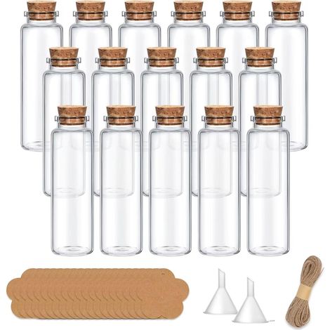 16pcs - Bouteille en verre - Pot à épices - Avec bouchon en liège - Pour mariage ou anniversaire - DIY décoration - Transparent - 17ml