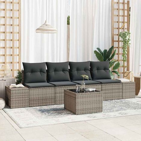 5-teiliges Garten Sofa Set mit Kissen Grau Poly Rattan vidaXL758075 (1/5)