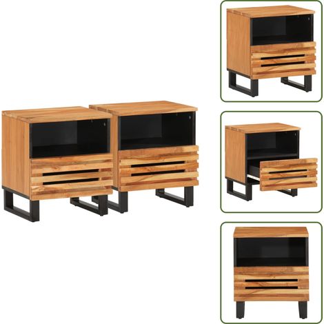 Tables de chevet 2 pcs 40x34x46 cm bois d'acacia massif - Table De Chevet - Meuble De Chambre - Table Industrielle - Acacia Massif - Rangement