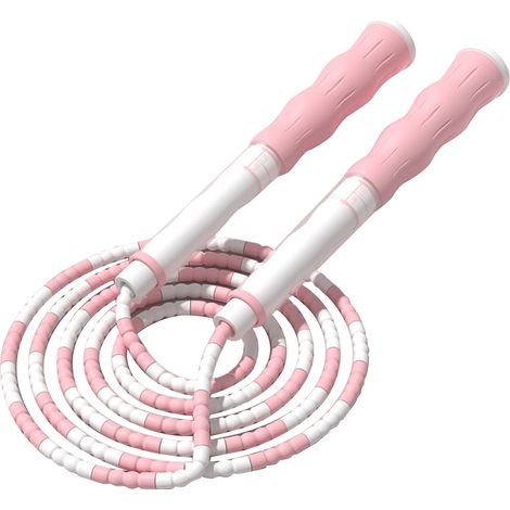 Corde à sauter pour enfants ajustable longueur haute flexibilité poignée antidérapante perles corde de saut rose exercice maison école (1/5)