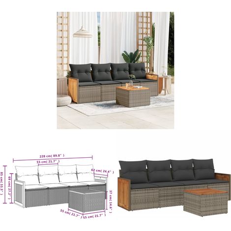 5-tlg. Garten-Sofagarnitur mit Kissen Grau Poly Rattan - Gartenmöbel - Gartensorte - Outdoor Möbel - Lounge Set - Rattan Gartenmöbel - Home & Living (1/3)