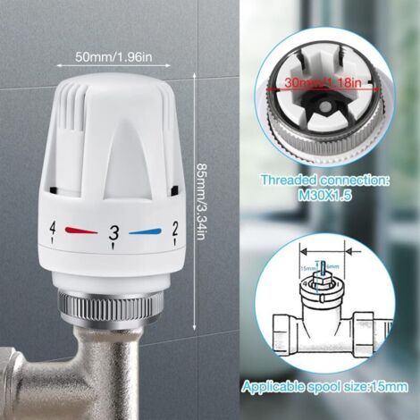Robinet Thermostatique Radiateur, 4 Pièces Tête Thermostatique, M 30 x 1,5 Tête de Remplacement de Vanne de Radiateur, Valve de Radiateur Thermostatique, Tete Thermostatique Radiateur