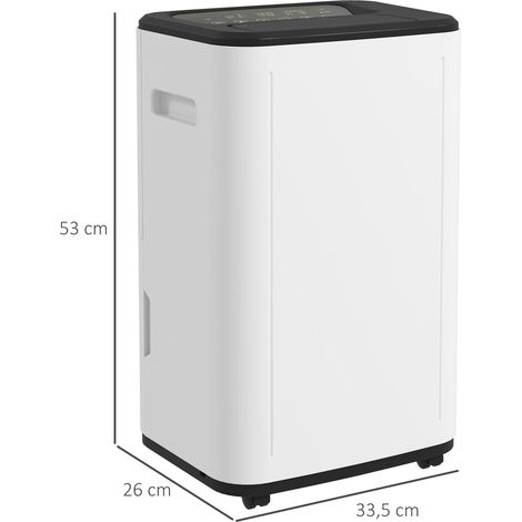 Déshumidificateur électrique avec réservoir d'eau de 6 litres (20 l/jour), 3 modes, 2 vitesses, minuterie, 33,5 x 26 x 53 cm, blanc (1/5)