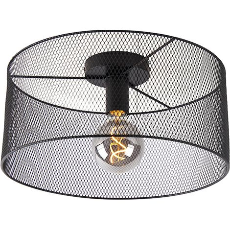 QAZQA drum-mesh - Plafonnier - 1 lumière - Ø 40 cm - Noir - Rustique - éclairage intérieur - Salon I Chambre I Cuisine I Salle à manger