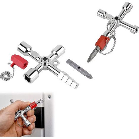 Set di 3 chiavi per quadro elettrico, chiavi universali a 4 vie, chiavi a palo, chiavi a croce, chiavi triangolari, chiavi a stelo, chiavi quadrate, chiavi per pacciamatura (1/5)