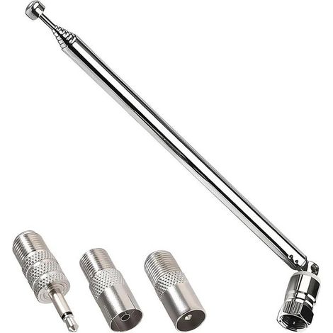 Teleskop-Ersatzantenne für FM-Radios zur Verwendung in Innenräumen mit F-Stecker und Adapter für FM-Bluetooth-Autoradio-Audio- und Videoempfänger