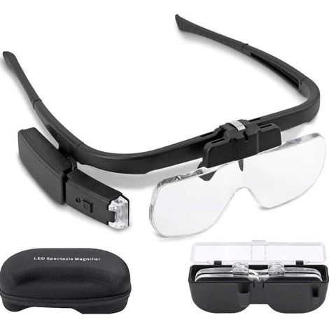 Stirnbandlupe, neue Version, wiederaufladbare LED-Stirnbandlupe, freihändige Headset-Lupe, USB-Aufladung mit Licht und 3 abnehmbaren Linsen (1,5- bis 2,5-fach) zum Lesen usw.