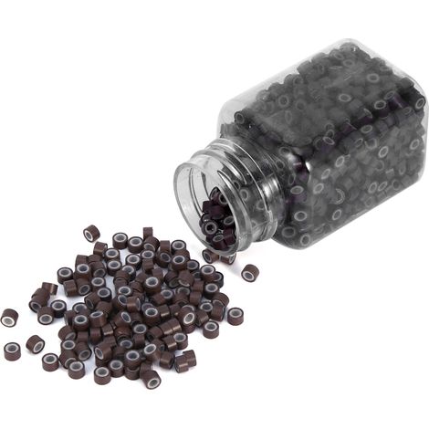 1000 pièces/bouteille anneaux de liaison silicone pro pour extensions de cheveux humains (marron) (1/2)