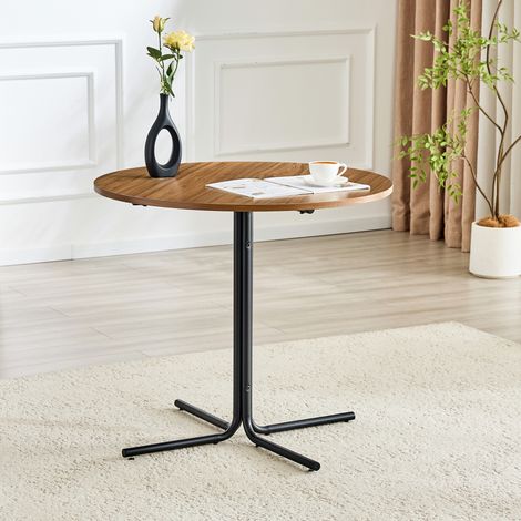 Table d'appoint ronde, table basse moderne avec plateau en noyer et structure en métal noir, table console pour salon, chambre, balcon, bureau (1/5)