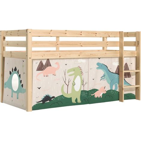 SLEEPY - Lit Mi-Haut en Pin Naturel 90x200cm Housse Dino (1/5)