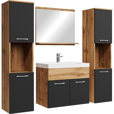 Mobile da bagno Montreal XL 60cm Rovere con Nero Opaco - armadio mobiletto