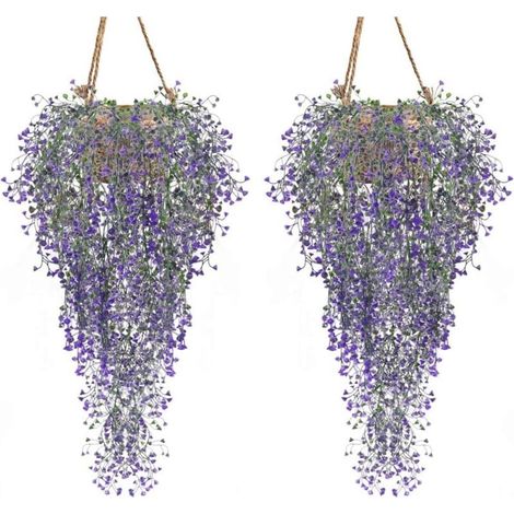 Plantes Artificis Lot de 2 Lierre Vigne Plante Artifici Intérieur Exterieur Fleur artificis pour décoration Murale et Jardin-Violet (1/4)