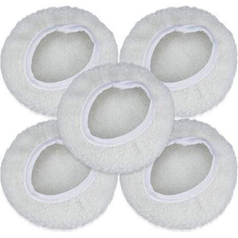 Lot de 5 Bonnet de Polissage, 125-150mm Kit Auto Disque Polissage Bonnet en Laine Tampons de Cirage pour la Plupart des Polisseurs de Voiture (1/4)