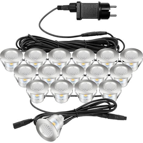 Kit de 16 Projecteurs LED Encastrables Extérieur, Blanc Chaud IP67 Étanche, pour Jardin, Terrasse, Piscine, Escaliers et Décoration Intérieure/Extérieure