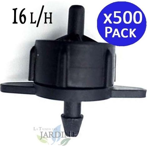 Pack 500 Gotero de riego desmontable 16 litros/hora, turbulento, ideal para riego eficiente en jardines y cultivos