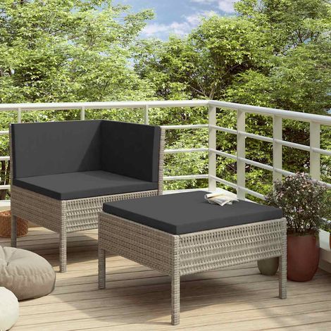 Salon de jardin 2 pcs Ensemble Table et Chaise de Jardin - avec coussins Résine tressée Gris BV419381 - BonneVie (1/5)