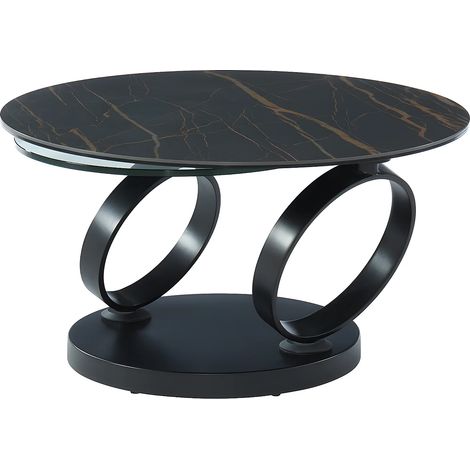 Table basse avec plateaux pivotants en céramique, verre trempé et métal - Effet marbre noir - JOLINE de Maison Céphy (1/5)