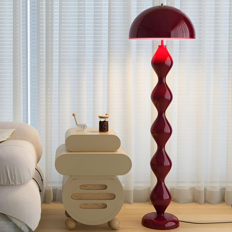 Lampada da terra accanto al divano, paralume in ferro battuto, interruttore a pedale, illuminazione interna, involucro rosso, luce tricolore. (1/5)