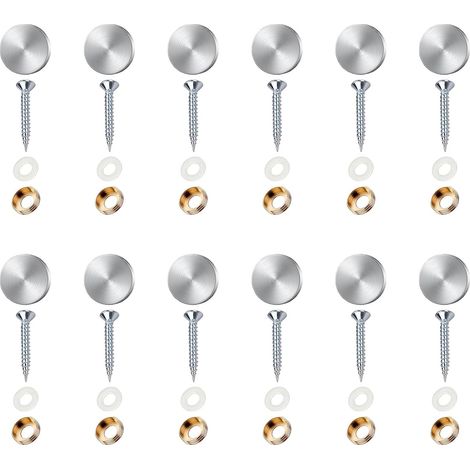 Set of 12 mirror screws - Decorative screws - 16 mm - Stainless steel - With washers - Silver decorative screws - For tables, bathroom panels, glass, mirrors and decoration (1/5)