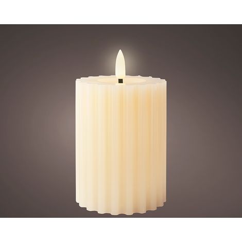 Bougie En Cire Led Couleur Beig, Surface Gaufrée, ø7,5x12,3cm. Lumineo (1/2)