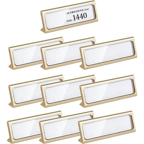 Carte de nom en métal inclinée Horizontale en Forme de L étiquette de Prix Mini Support d'affichage Transparent avec 10 étiquettes Vierges (1/5)