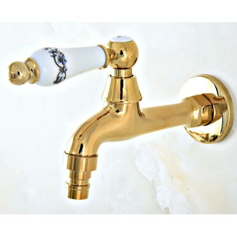 Robinet d'extérieur de luxe en laiton doré (style E) - Robinet de jardin mural pour machine à laver/salle de bain - Robinet simple pour lave-linge/serpillère à eau froide (1/5)