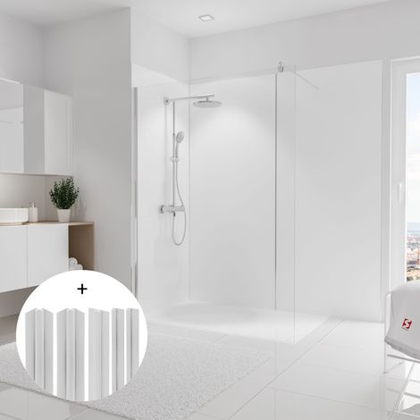 Panneau mural Blanc, Schulte, Lot de 3 panneaux muraux 90 x 210 cm + 5 profilés blancs