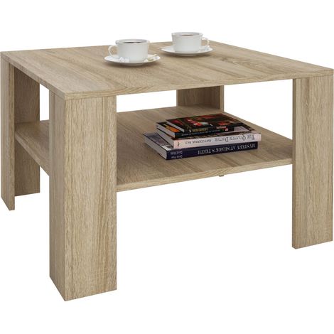Idimex – Table basse fixe carrée 41x68x68 cm – Chêne Sonoma – Surface résistante aux éraflures – Grand espace de rangement (1/2)